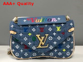 Louis Vuitton New Wave Chain Bag MM in Quilted Denim with Embroidered Monogram Flowers M53692 Replica