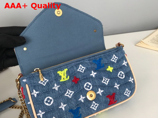 Louis Vuitton New Wave Chain Pochette Blue Embroidered Monogram Denim M67531 Replica