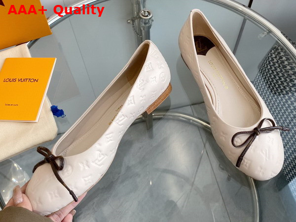 Louis Vuitton Nina Flat Ballerina in Beige Monogram Embossed Calf Leather 1ABHCW Replica
