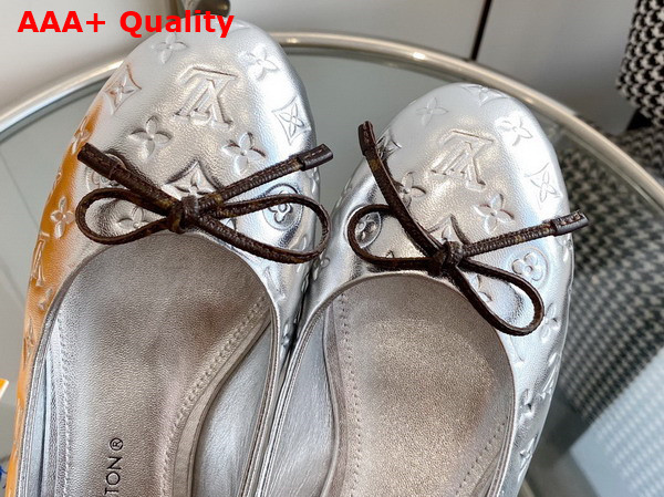 Louis Vuitton Nina Flat Ballerina in Silver Monogram Embossed Calf Leather Replica