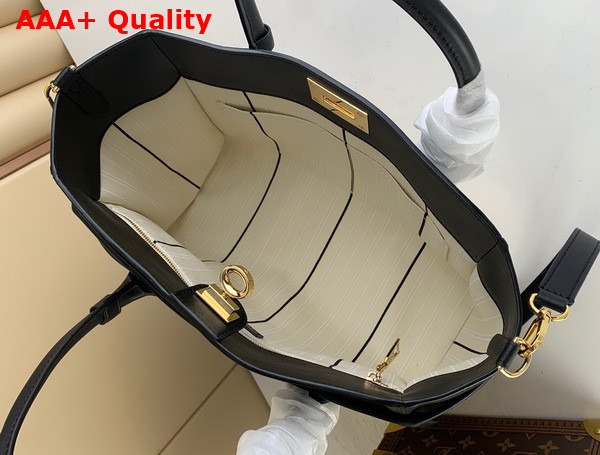 Louis Vuitton On My Side MM Tote Bag Black Canvas and Smooth Cowhide Leather M59842 Replica