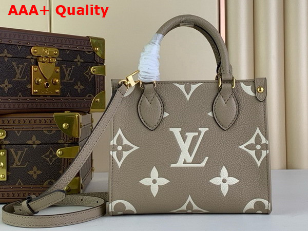 Louis Vuitton Onthego BB Dove Gray Cream Bicolor Monogram Empreinte Leather M47054 Replica