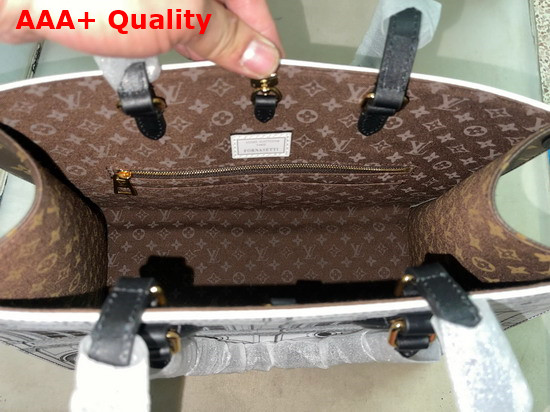 Louis Vuitton Onthego MM Architettura Tote Bag Black and White Printed Matte Calfskin M59264 Replica