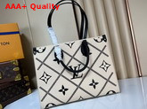 Louis Vuitton Onthego MM Creme Embroidered Embossed Supple Grained Cowhide Leather M46016 Replica