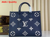 Louis Vuitton Onthego MM Navy Creme Monogram Empreinte Leather M47084 Replica