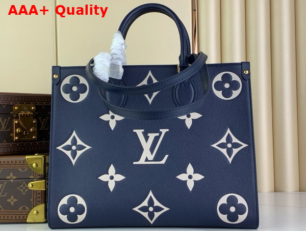 Louis Vuitton Onthego MM Navy Creme Monogram Empreinte Leather M47084 Replica