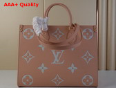 Louis Vuitton Onthego MM Tote Bag Rose Trianon Creme Bicolor Monogram Empreinte Leather M46286 Replica