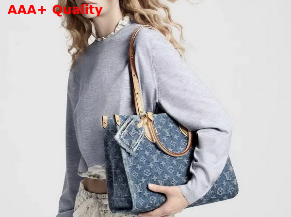 Louis Vuitton Onthego MM Tote Bag in Blue Monogram Denim Replica