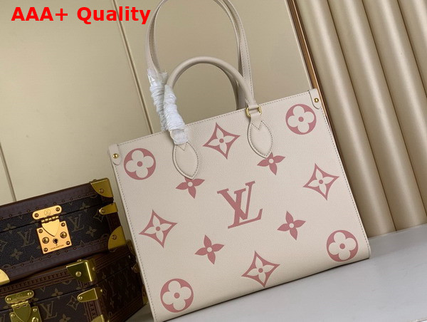 Louis Vuitton Onthego MM Tote Creme Rose Trianon Bicolor Monogram Empreinte Leather M21575 Replica