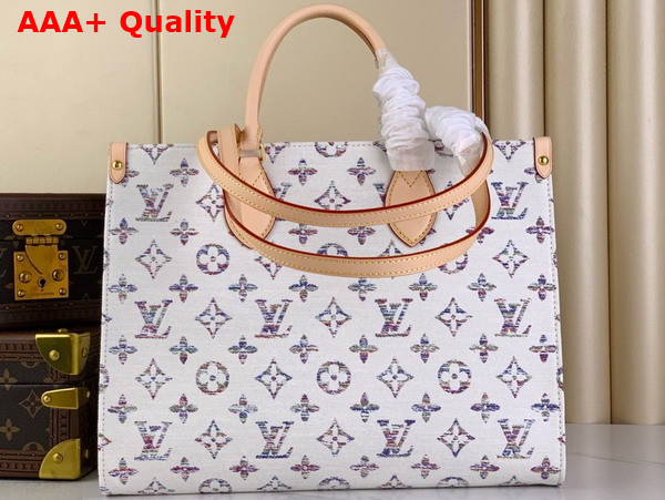 Louis Vuitton Onthego MM in Multicolor Beige Monogram Jacquard Fabric M24708 Replica