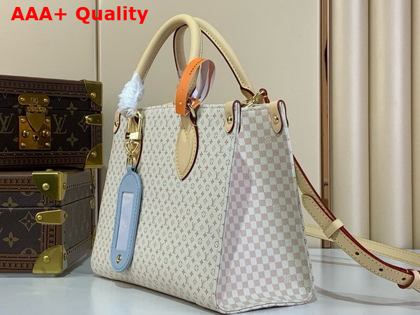 Louis Vuitton Onthego PM Azure Blue and Sand Calfskin LV Romance Collection M15138 Replica