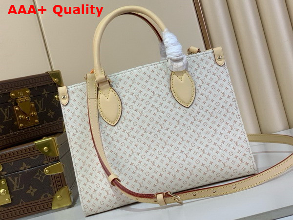 Louis Vuitton Onthego PM Azure Blue and Sand Calfskin LV Romance Collection M15138 Replica