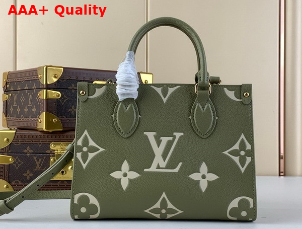 Louis Vuitton Onthego PM Tote in Khaki Monogram Empreinte Leather with Giant Monogram Pattern Replica