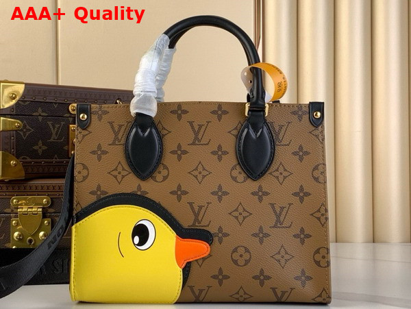 Louis Vuitton Onthego PM Tote in Monogram Reverse Coated Canvas with Calfskin Patch M47199 Replica