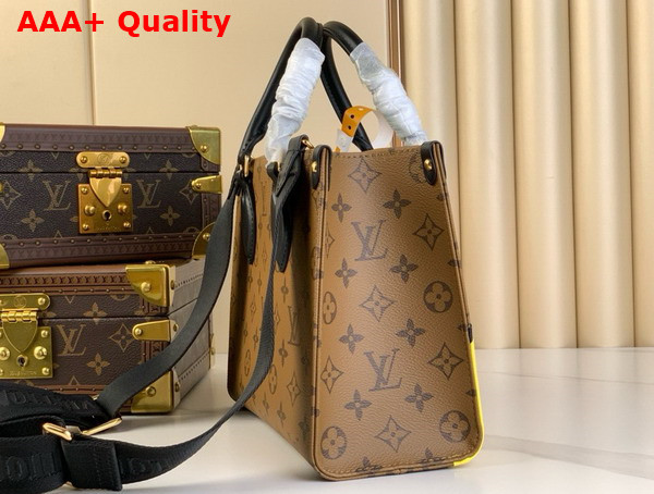 Louis Vuitton Onthego PM Tote in Monogram Reverse Coated Canvas with Calfskin Patch M47199 Replica