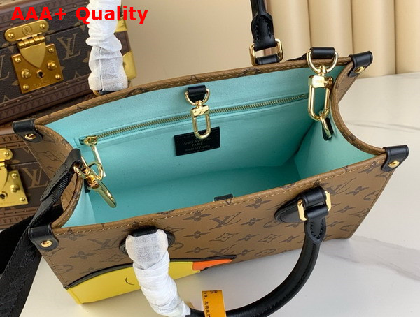 Louis Vuitton Onthego PM Tote in Monogram Reverse Coated Canvas with Calfskin Patch M47199 Replica