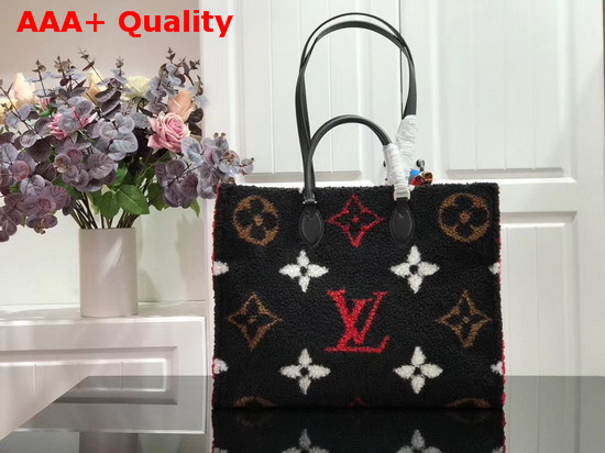 Louis Vuitton Onthego Tote Bag Bag in Black and Coquelicot Red Shearling M55421 Replica
