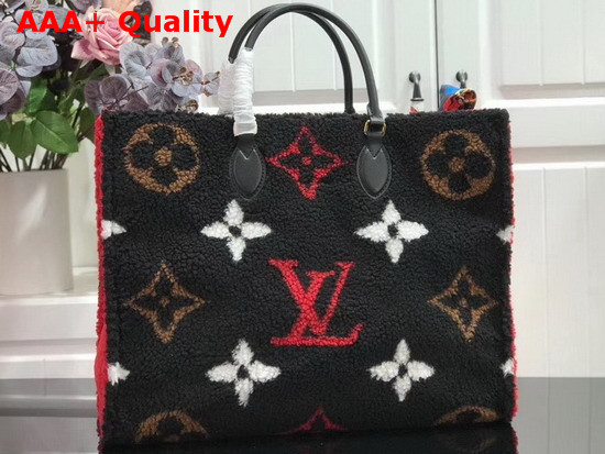 Louis Vuitton Onthego Tote Bag Bag in Black and Coquelicot Red Shearling M55421 Replica
