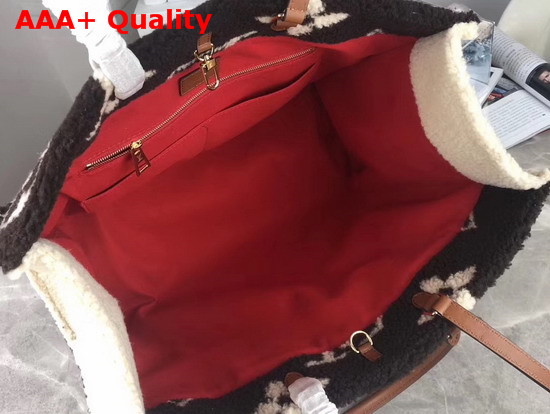 Louis Vuitton Onthego Tote Bag in Brown and Creme Beige Shearling M55420 Replica