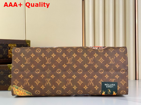 Louis Vuitton Onthego Voyage Tote in Monogram Coated Canvas Embellished with a Patchwork of Vintage Hotel Labels M47147 Replica