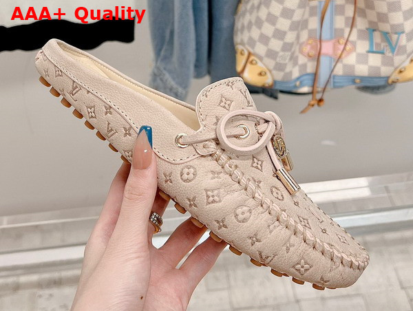 Louis Vuitton Open Back Gloria Loafer in Beige Monogram Embossed Calf Leather Replica
