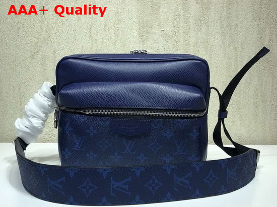 Louis Vuitton Outdoor Messenger PM Blue Taiga Cowhide Leather and Monogram Canvas Replica