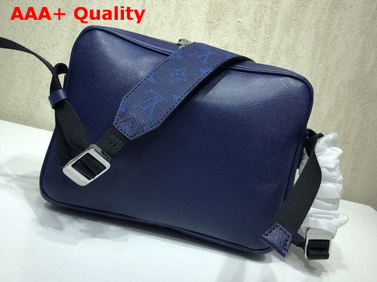 Louis Vuitton Outdoor Messenger PM Blue Taiga Cowhide Leather and Monogram Canvas Replica