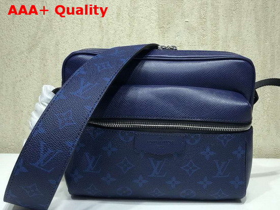 Louis Vuitton Outdoor Messenger PM Blue Taiga Cowhide Leather and Monogram Canvas Replica