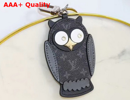 Louis Vuitton Owl Bag Charm and Key Holder Monogram Eclipse Canvas and Calf Leather M69482 Replica