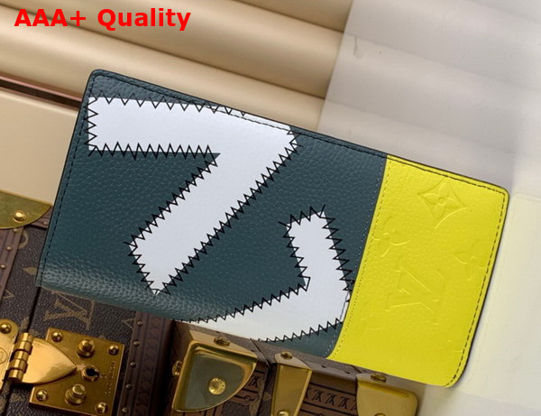 Louis Vuitton PF Brazza Wallet Yellow and Gray Blue Grained Taurillon Leather with White LV Initials M81440 Replica