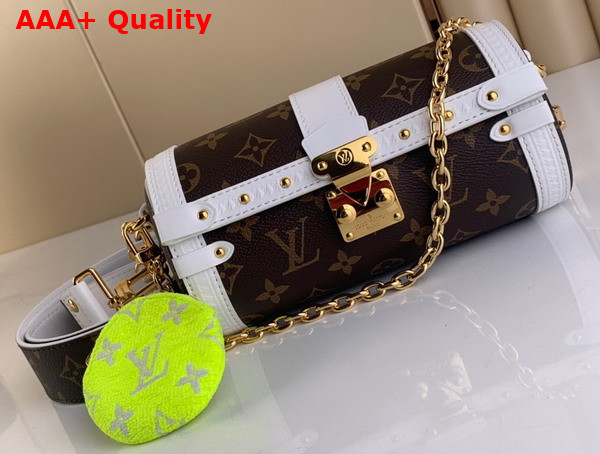 Louis Vuitton Papillon Trunk Handbag Combines Canvas with White Leather Trim M81485 Replica