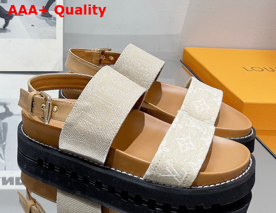 Louis Vuitton Paseo Flat Comfort Sandal Beige Monogram Denim and Calf Leather Replica