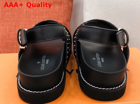 Louis Vuitton Paseo Flat Comfort Sandal Black Calf Leather and Patent Monogram Canvas 1A8O20 Replica