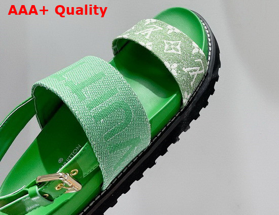 Louis Vuitton Paseo Flat Comfort Sandal Green Monogram Denim and Calf Leather 1A9RMV Replica
