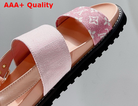 Louis Vuitton Paseo Flat Comfort Sandal Pink Monogram Denim and Calf Leather Replica