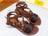 Louis Vuitton Passenger Cross Sandal Brown Calf Leather and Patent Monogram Canvas Replica