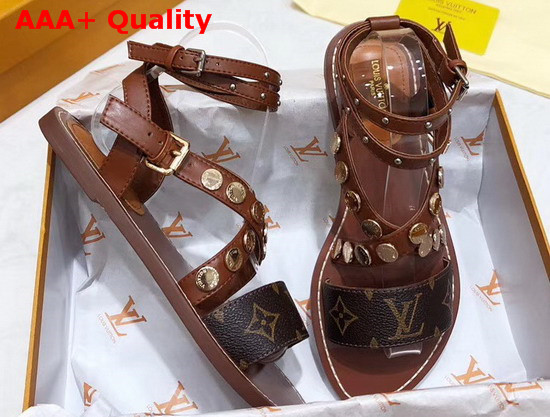 Louis Vuitton Passenger Cross Sandal Brown Calf Leather and Patent Monogram Canvas Replica