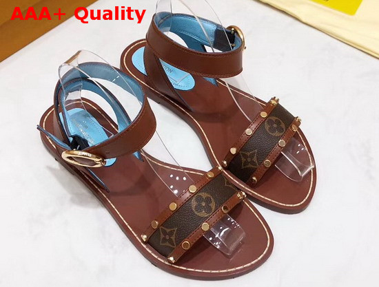 Louis Vuitton Passenger Sandal Cognac Brown Calf Leather and Patent Monogram Canvas 1A4W0N Replica