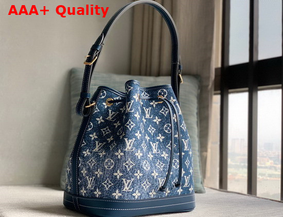 Louis Vuitton Petit Noe Bucket Bag in Navy Blue Denim Jacquard Textile M59606 Replica