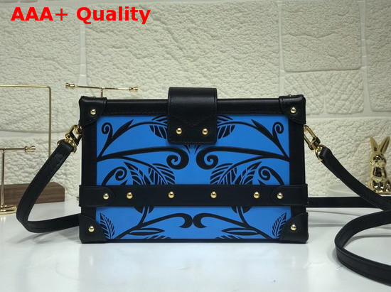 Louis Vuitton Petite Malle Blue Calf Leather with Embossed Floral Design Replica