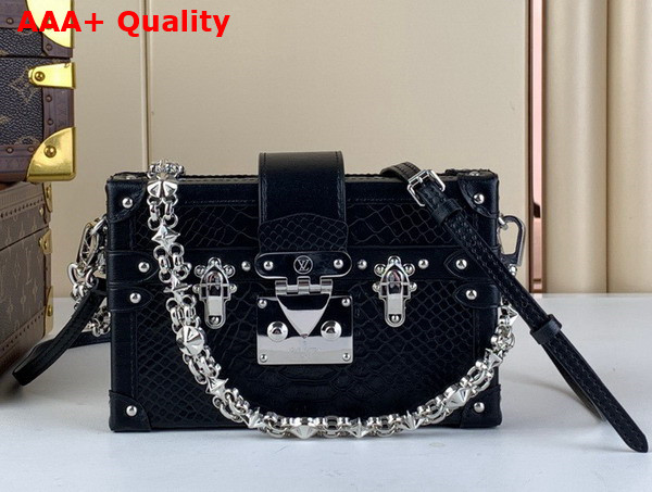 Louis Vuitton Petite Malle Handbag in Black Python Leather Effect Cowhide Leather Replica