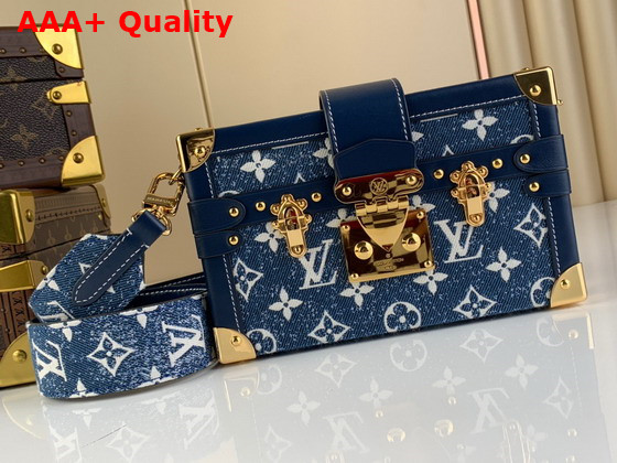 Louis Vuitton Petite Malle Handbag in Navy Blue Monogram Jacquard Denim Replica