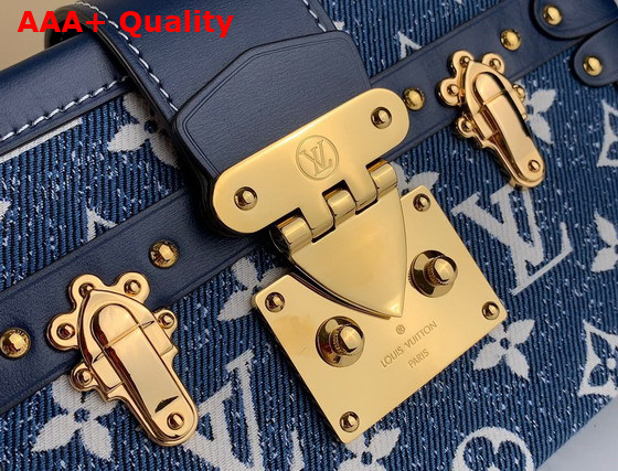 Louis Vuitton Petite Malle Handbag in Navy Blue Monogram Jacquard Denim Replica