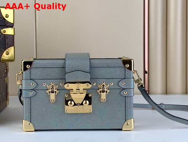 Louis Vuitton Petite Malle Handbag in Pale Blue Lizard Leather Effect Cowhide Leather Replica