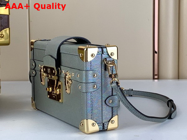Louis Vuitton Petite Malle Handbag in Pale Blue Lizard Leather Effect Cowhide Leather Replica
