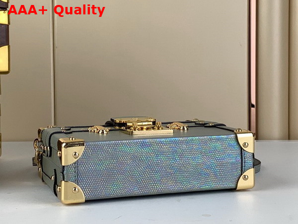 Louis Vuitton Petite Malle Handbag in Pale Blue Lizard Leather Effect Cowhide Leather Replica