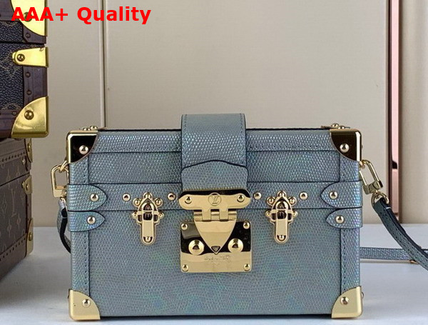 Louis Vuitton Petite Malle Handbag in Pale Blue Lizard Leather Effect Cowhide Leather Replica