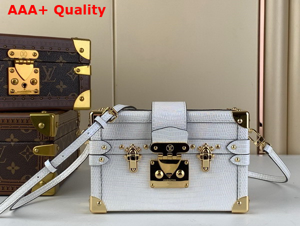 Louis Vuitton Petite Malle Handbag in Pearl White Lizard Leather Effect Cowhide Leather Replica