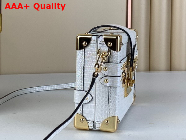 Louis Vuitton Petite Malle Handbag in Pearl White Lizard Leather Effect Cowhide Leather Replica