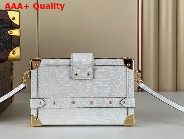 Louis Vuitton Petite Malle Handbag in Pearl White Lizard Leather Effect Cowhide Leather Replica